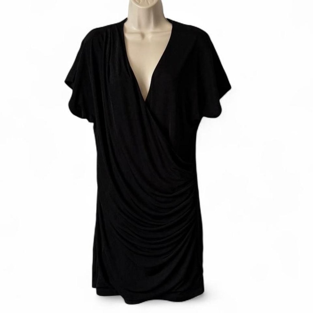 Alexia Admor Draped V Neck Ruched Black Mini Dress, Women's Size S‎